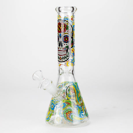 10" Sugar Skull New Design Glass Beaker Bong – Glow in the Dark Glass Bong 777 Smoke Design2