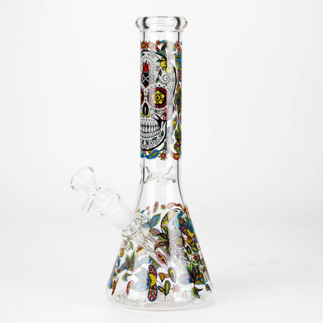 10" Sugar Skull New Design Glass Beaker Bong – Glow in the Dark Glass Bong 777 Smoke Design3
