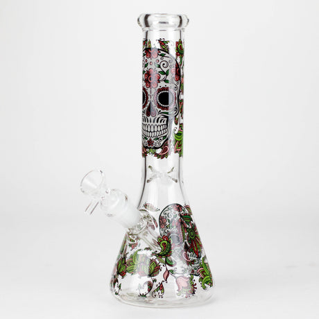 10" Sugar Skull New Design Glass Beaker Bong – Glow in the Dark Glass Bong 777 Smoke Design4