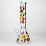 14" Flower and Butterfly Design 7mm Thick Heavy Duty Glass Beaker Bong