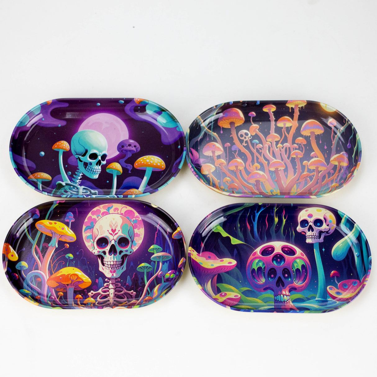 Premium Pocket Oval Metal Tray Bag of 12 -  4 Mushroom Designs Mix