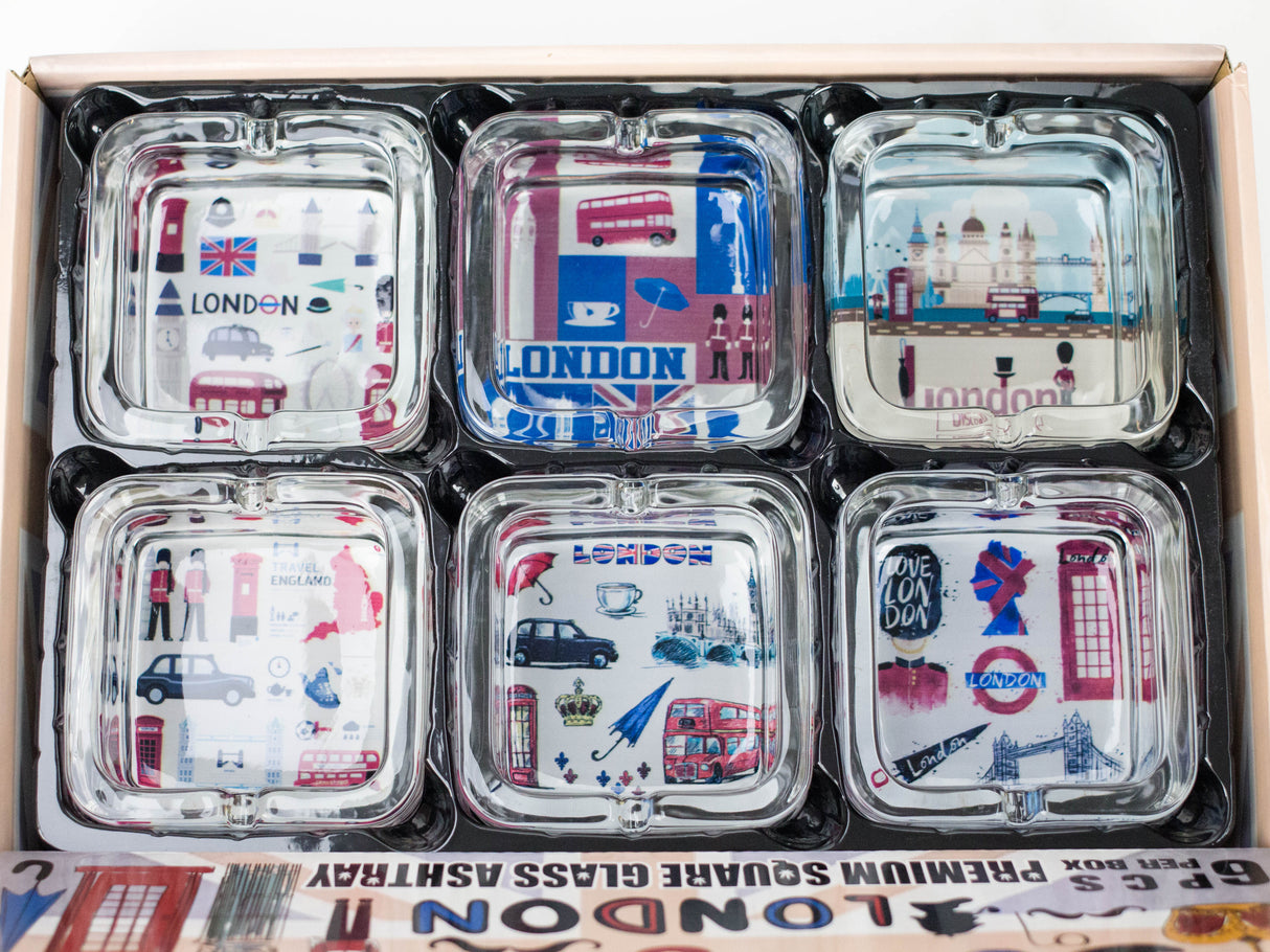 Premium Glass London Design Square Ashtray – Box of 6