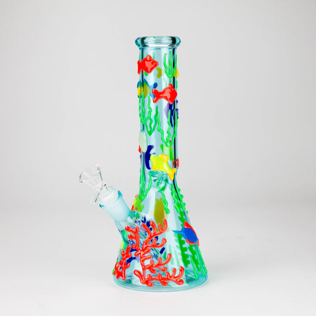 10" 3D Under The Sea Design Glass Beaker Bong-Glow in the dark Glass Bong 777 Smoke