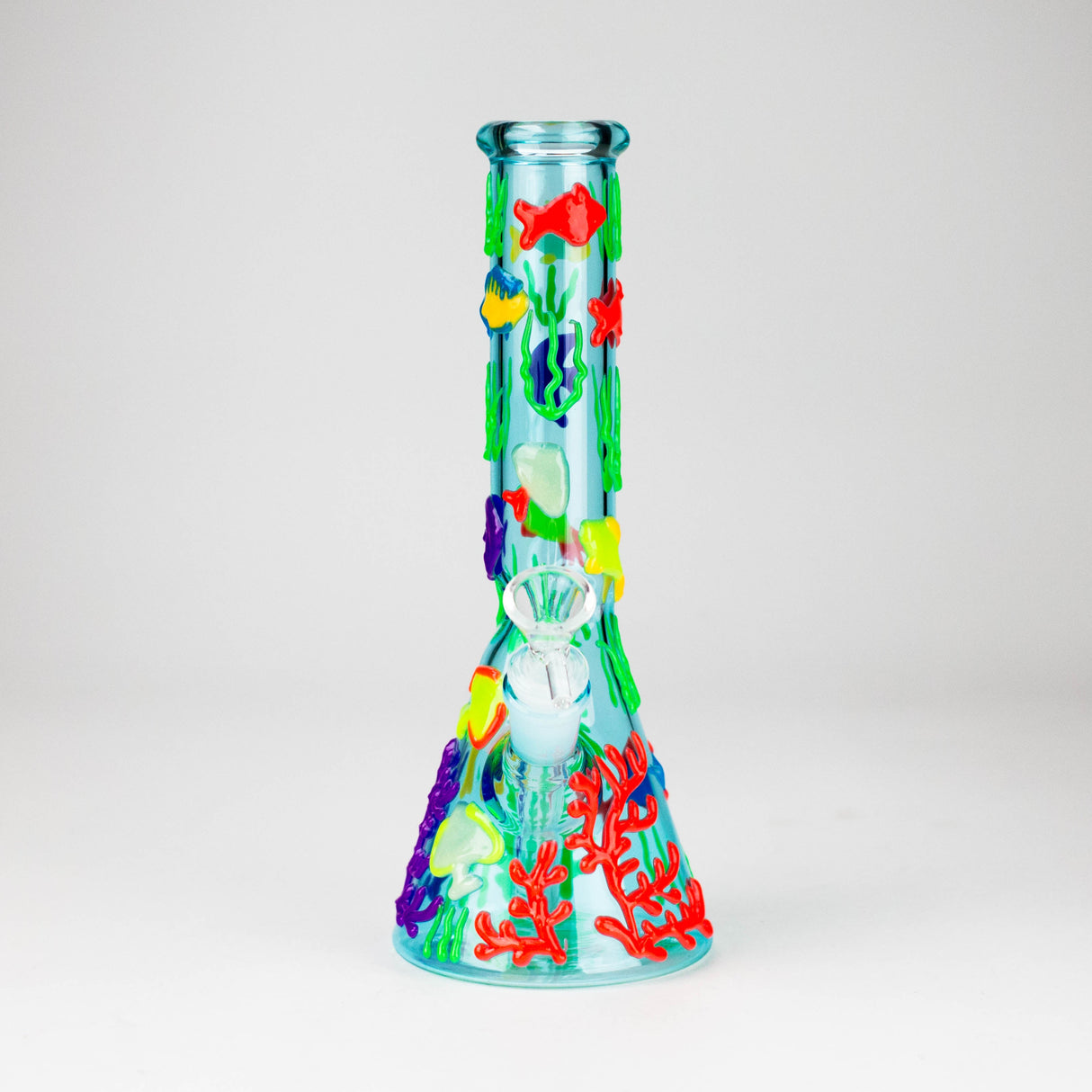 10" 3D Under The Sea Design Glass Beaker Bong-Glow in the dark Glass Bong 777 Smoke