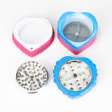 2.5" Heart Shaped Cake Metal Grinder 4 Layers - Box of 6 Display Pack 777 Smoke