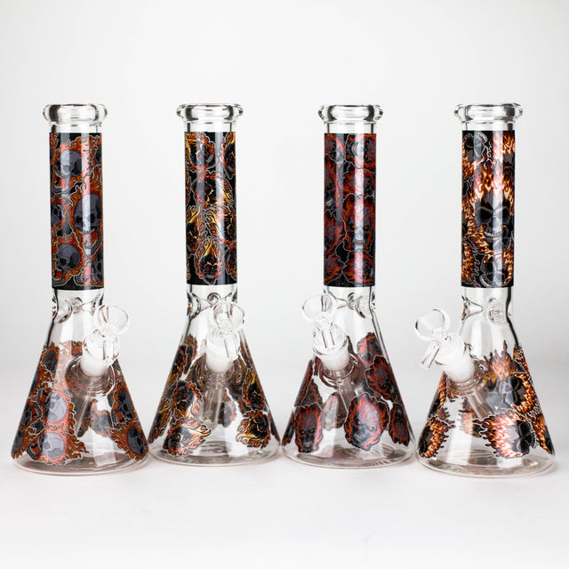 10" Furious Skull Design Glass Beaker Bong-Glow in the dark Glass Bong 777 Smoke