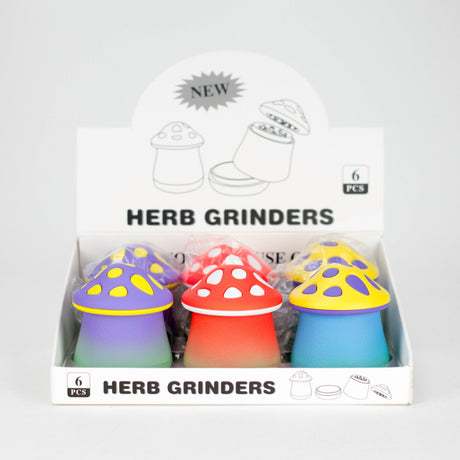 2.2" 4-Layer Mushroom Shaped Metal Herb Grinder — Box of 6 Display Pack 777 Smoke