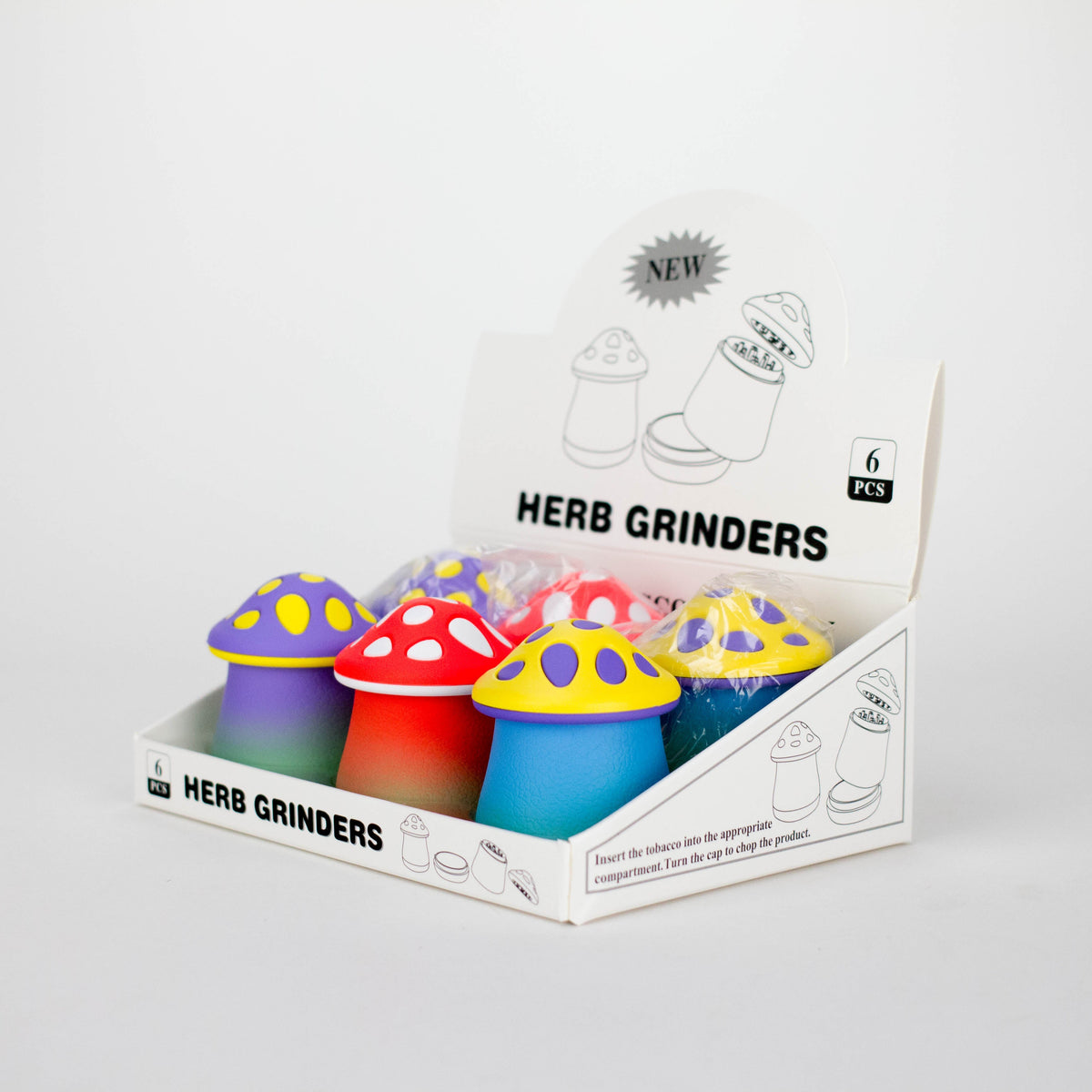 2.2" 4-Layer Mushroom Shaped Metal Herb Grinder — Box of 6 Display Pack 777 Smoke