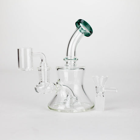 6" 2-in-1 Color Accented Mini Rig with Perc, Banger & Bowl Included Glass Rig 777 Smoke Green