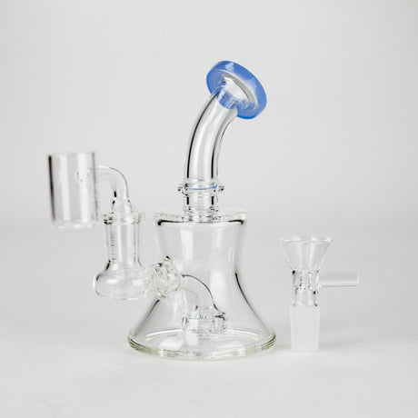 6" 2-in-1 Color Accented Mini Rig with Perc, Banger & Bowl Included Glass Rig 777 Smoke Milk Green