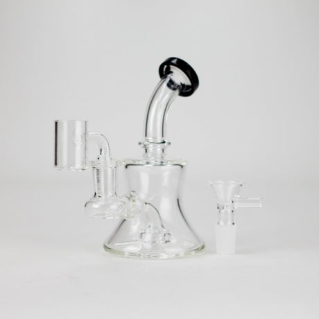 6" 2-in-1 Color Accented Mini Rig with Perc, Banger & Bowl Included Glass Rig 777 Smoke Black