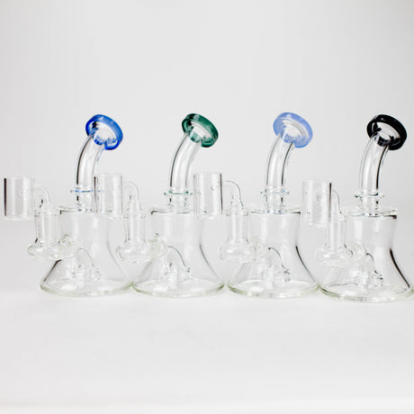 6" 2-in-1 Color Accented Mini Rig with Perc, Banger & Bowl Included Glass Rig 777 Smoke