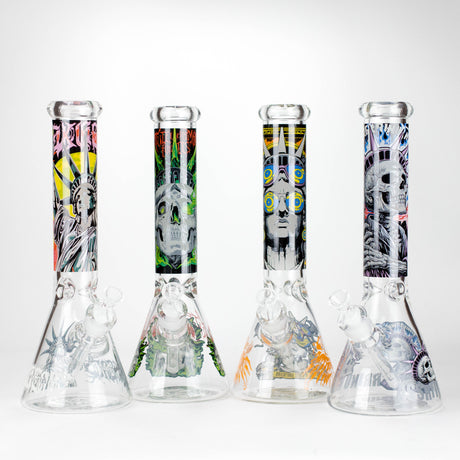14" The Liberty Is Dead Design 7mm Thick Heavy Duty Glass Beaker Bong Glass Bong 777 Smoke