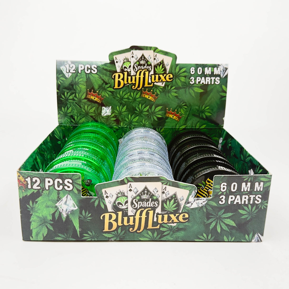 2.5" Poker Design Acrylic Grinder – 3-Layer (Box of 12) Display Pack 777 Smoke