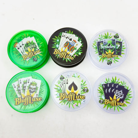 2.5" Poker Design Acrylic Grinder – 3-Layer (Box of 12) Display Pack 777 Smoke