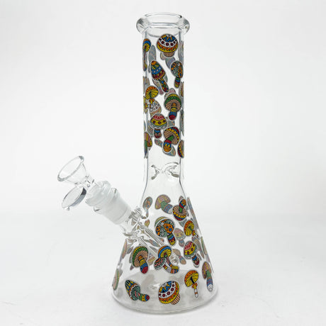 10" Cartoon Mushroom Design Glass Beaker Bong – Glow in the Dark Glass Bong 777 Smoke Design1