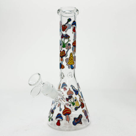 10" Cartoon Mushroom Design Glass Beaker Bong – Glow in the Dark Glass Bong 777 Smoke Design2