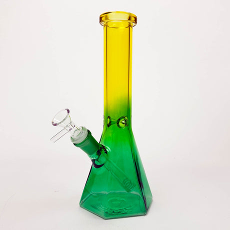 10" Two-Tone Color Glass Beaker Bong with Octagon Base Glass Bong 777 Smoke Yellow Green
