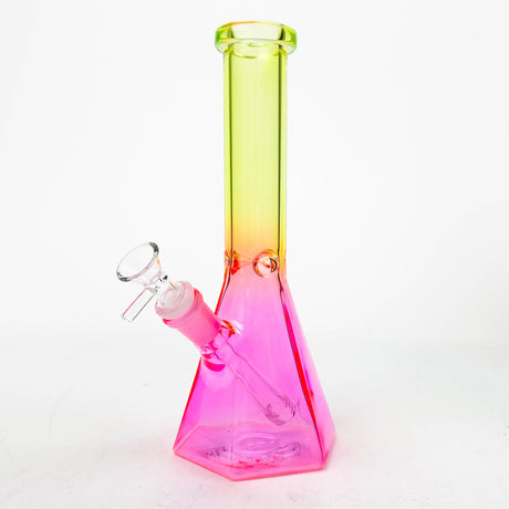 10" Two-Tone Color Glass Beaker Bong with Octagon Base Glass Bong 777 Smoke Yellow Pink