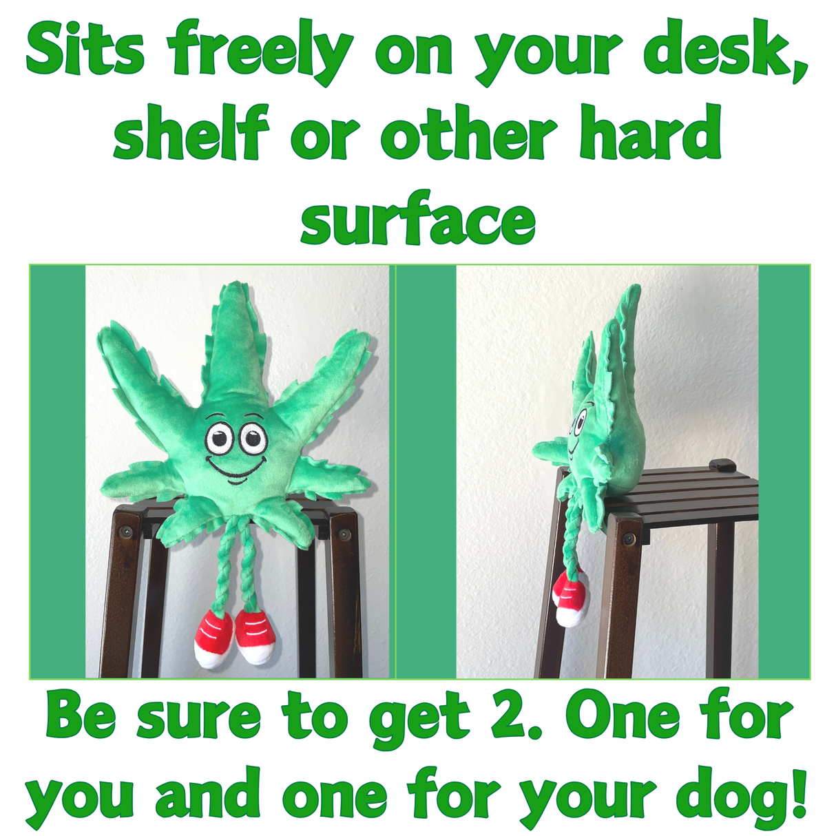 MJ the Marijuana Leaf - Squeaky Dog Toy - Shelf-Sitter Plushie - 13" For Pet PAW20