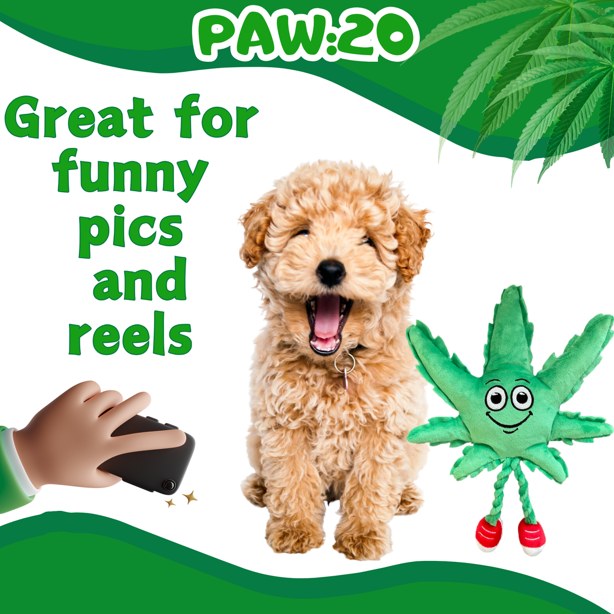 MJ the Marijuana Leaf - Squeaky Dog Toy - Shelf-Sitter Plushie - 13" For Pet PAW20
