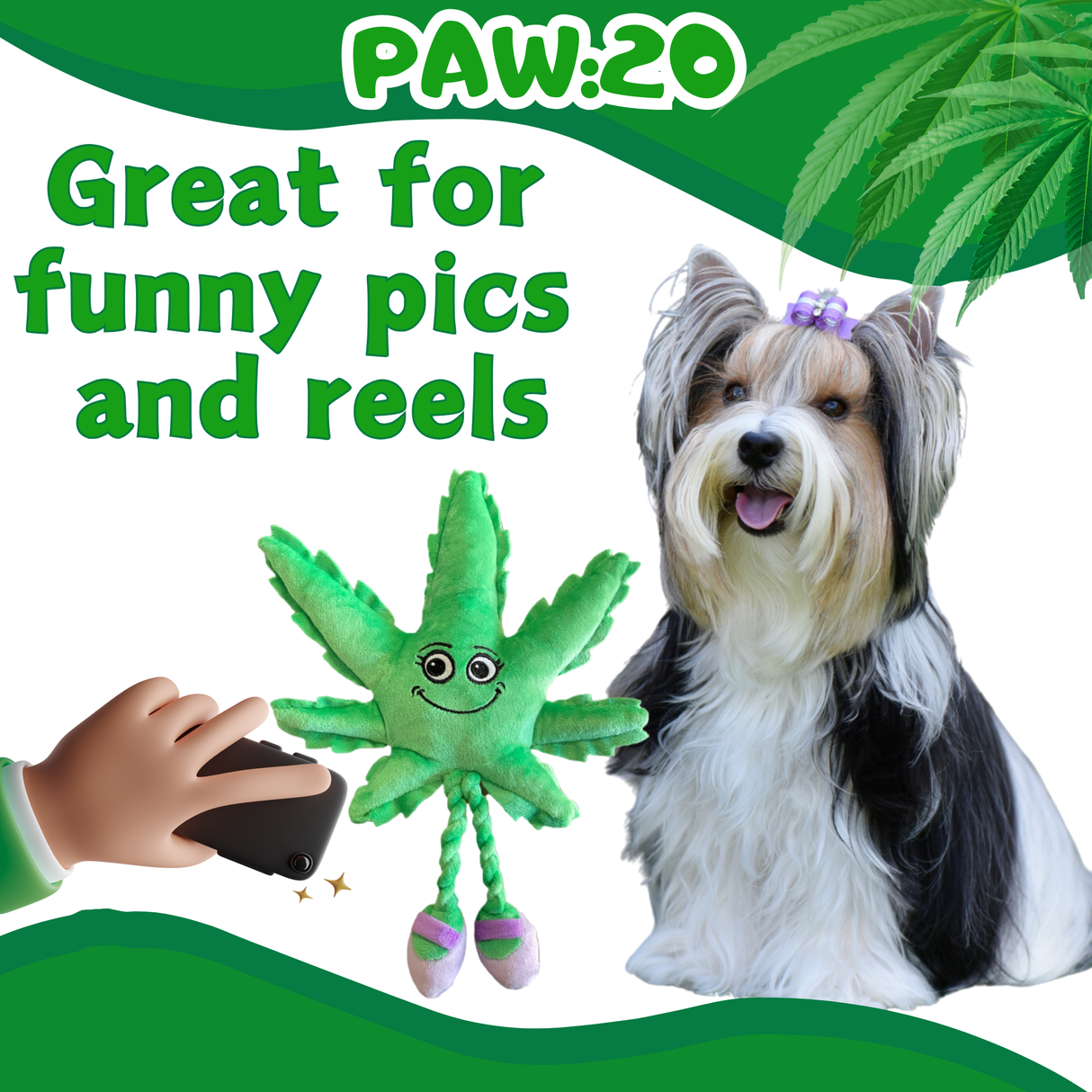 Mary Jane the Marijuana Leaf - Squeaky Dog Toy & Shelf-Sitter Plushie - 13" For Pet PAW20