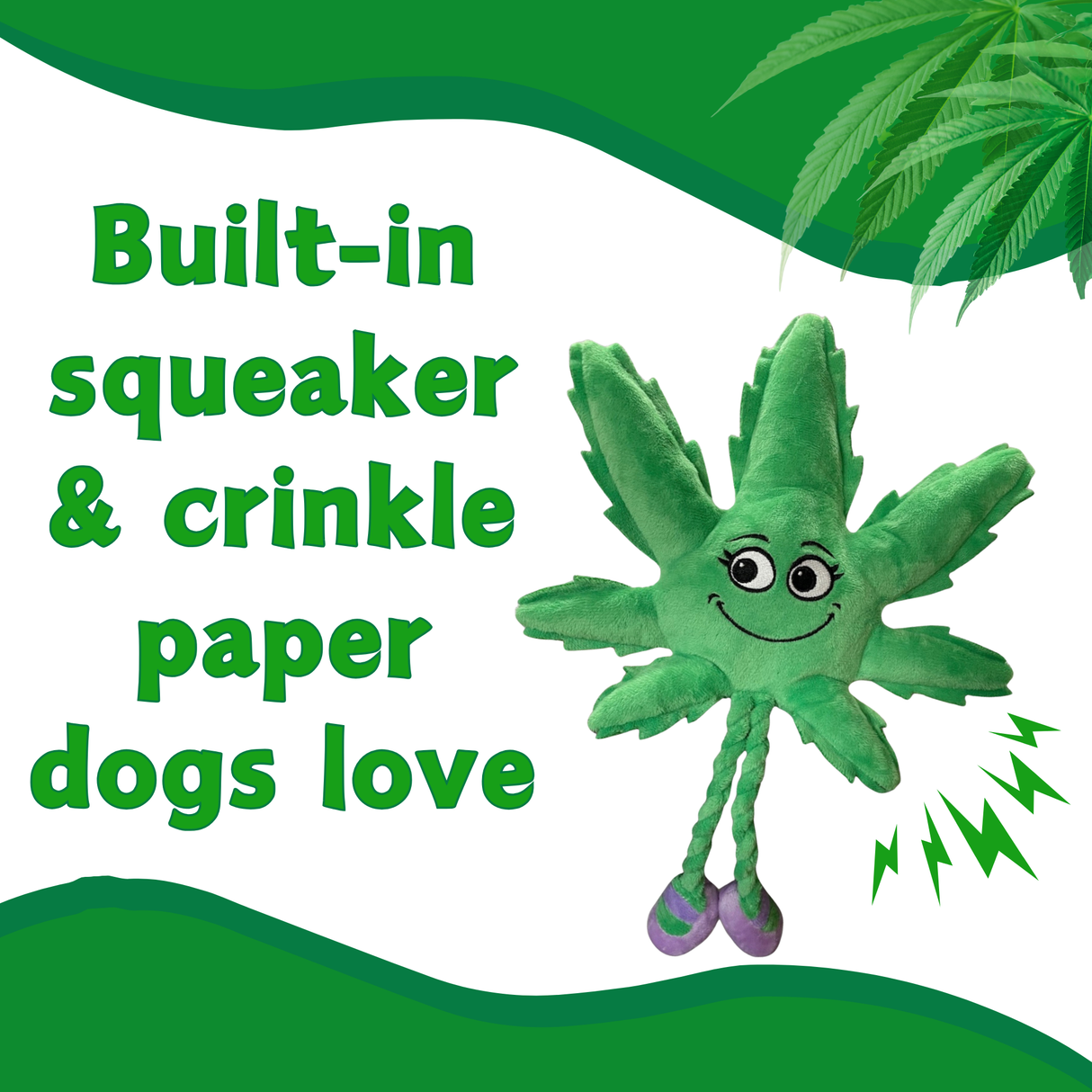 Mary Jane the Marijuana Leaf - Squeaky Dog Toy & Shelf-Sitter Plushie - 13" For Pet PAW20