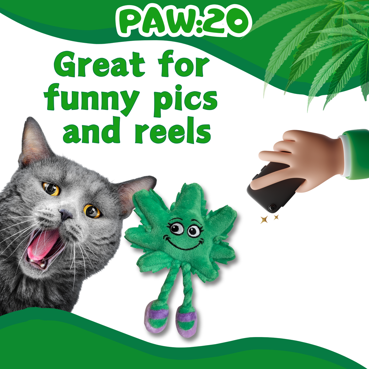 Lil' Mary Jane the Marijuana Leaf - Plush Catnip Cat Toy - 6" For Pet PAW20