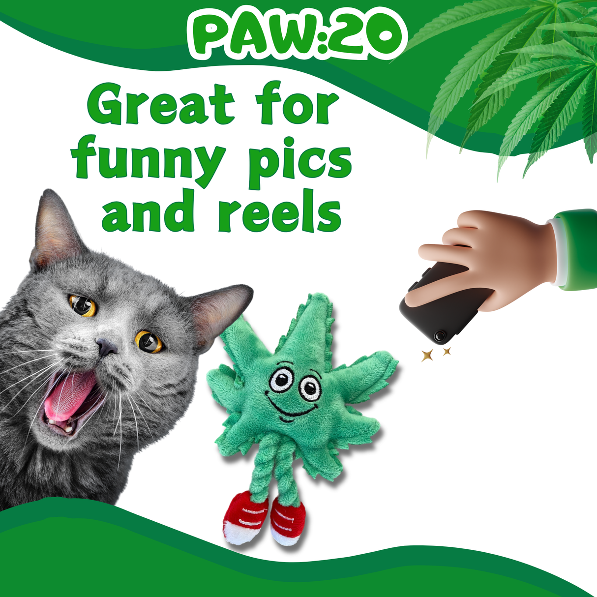Lil' MJ the Marijuana Leaf - Plush Catnip Cat Toy - 6" For Pet PAW20