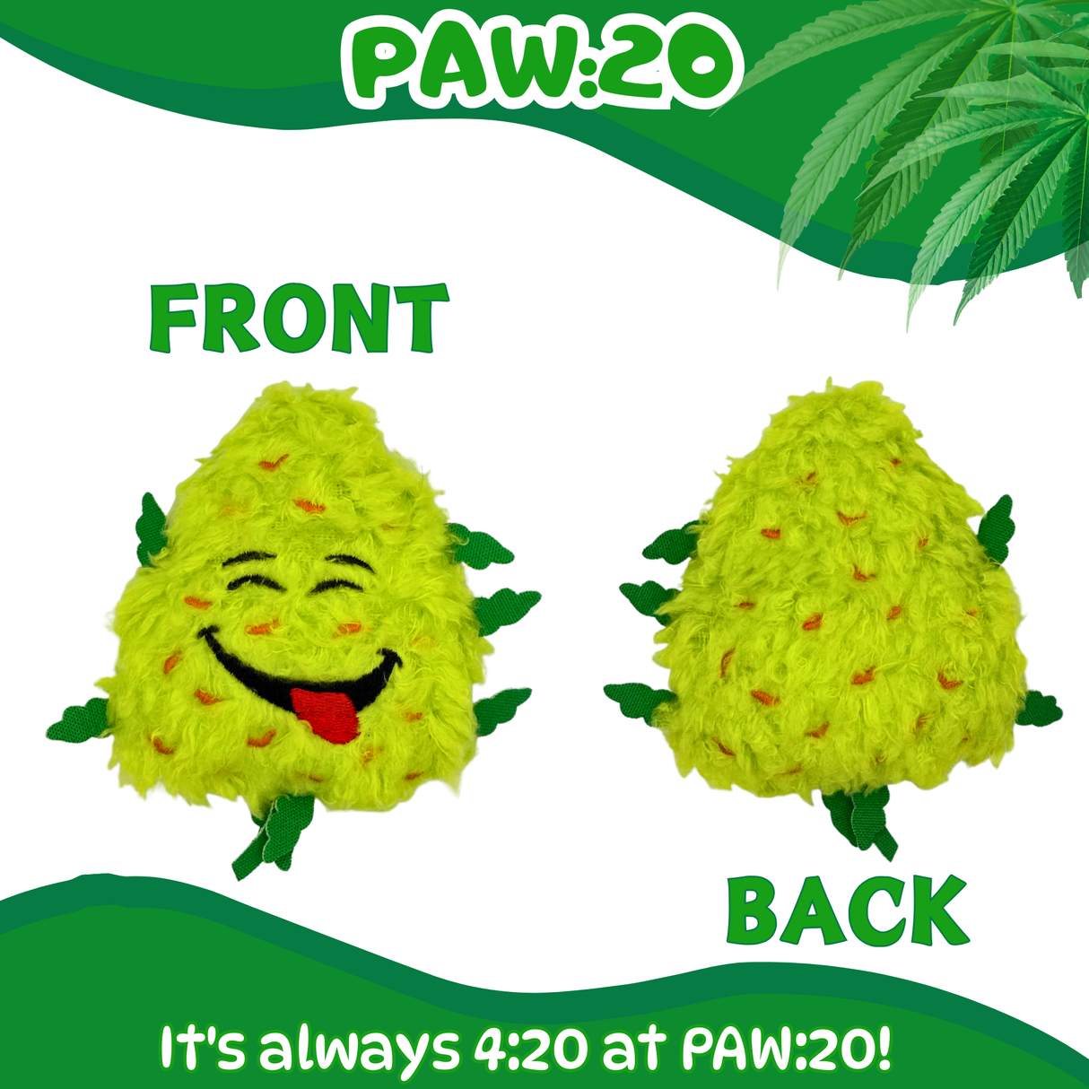 Bud Jr. the Weed Nug - Plush Catnip Cat Toy - 3" For Pet PAW20