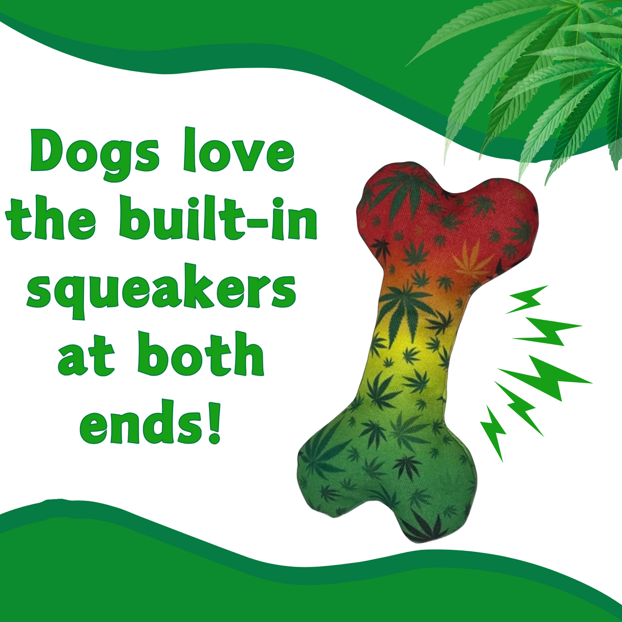 Stoned to da Bone, Rasta Marijuana Leaf Patten - Squeaky Bone Dog Toy - 8" For Pet PAW20