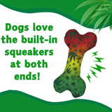 Stoned to da Bone, Rasta Marijuana Leaf Patten - Squeaky Bone Dog Toy - 8" For Pet PAW20