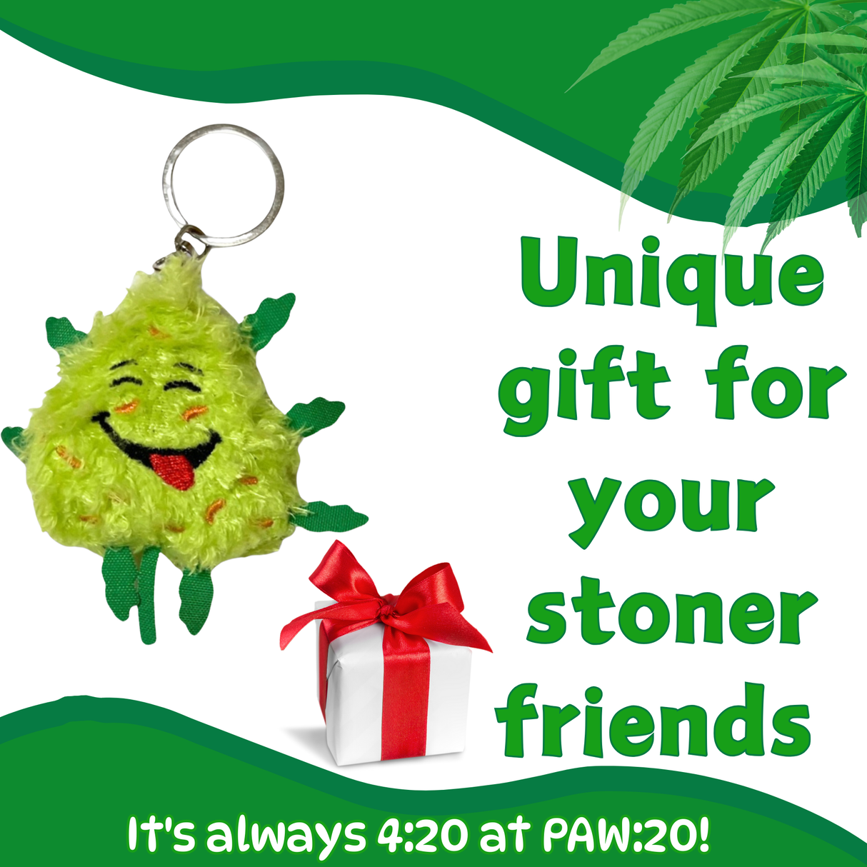 Bud the Weed Nug Keychain - Stuffed Parody Pot Nug - 2" Stationery · Accessory PAW20