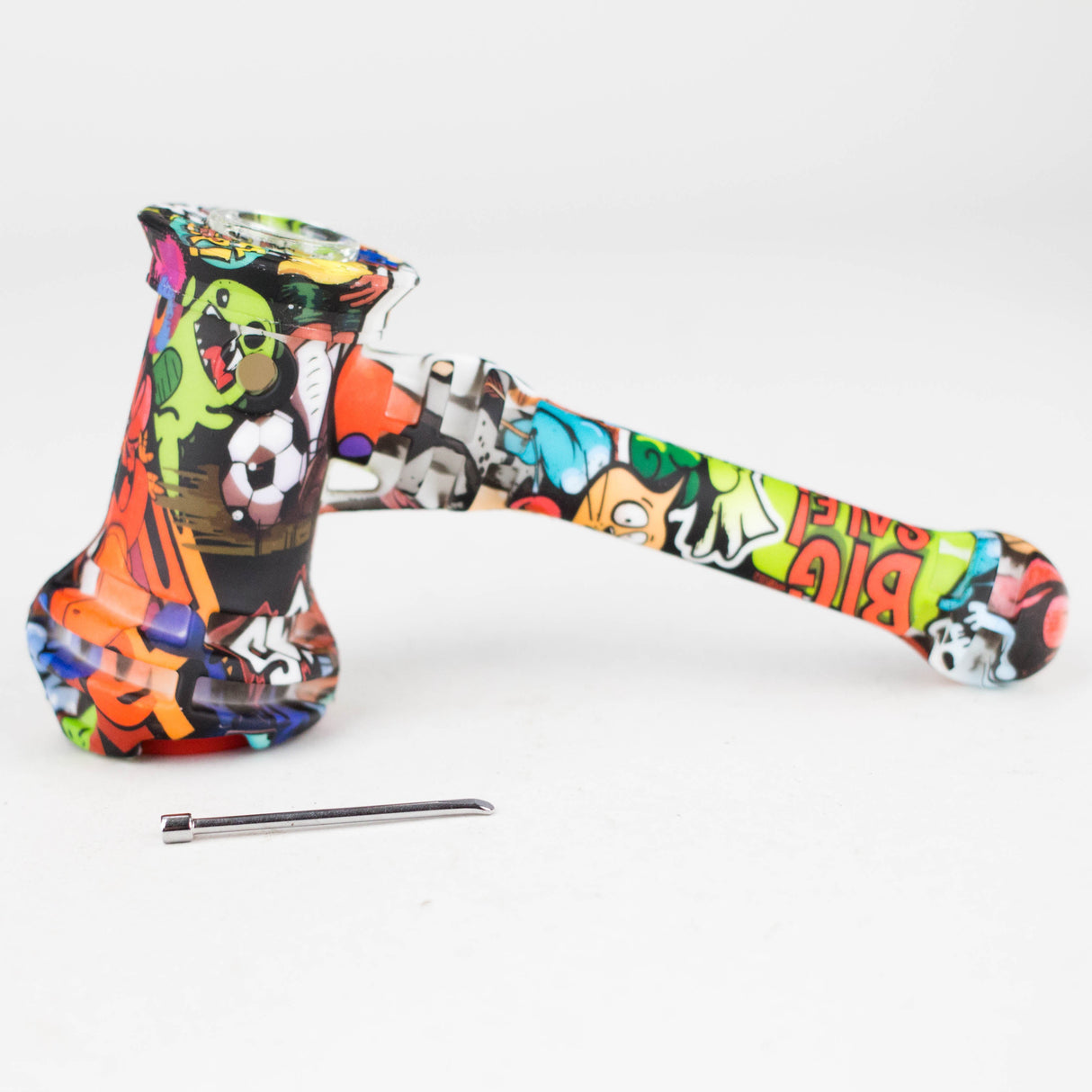 Art Silicone 7" Hammer Bubbler with Glass Bowl, Dabber and Wax Container [PIP121] Silicone Pipe NIBO Distribution