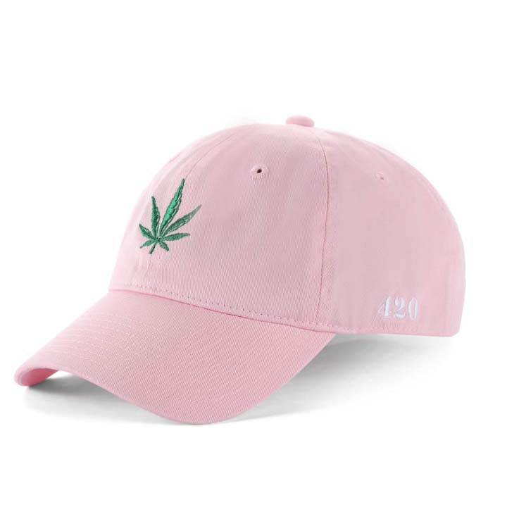 Low-Crown 6-Panel Embroidered Leaf Cap-Pink Hat & Toque Super Supplys Inc