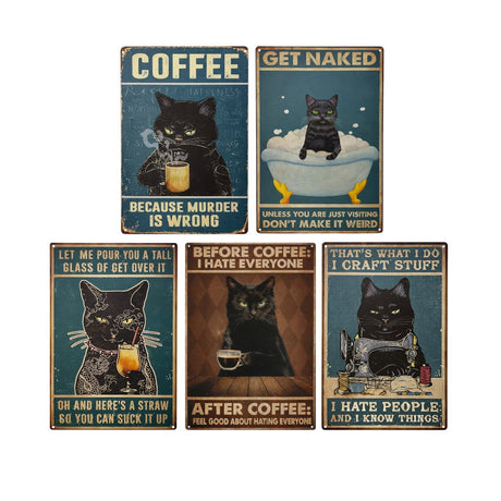 Funny Cat Vintage Metal Posters – 29 × 20 cm (Assorted Designs) Flag · Sign · Deco Super Supplys Inc