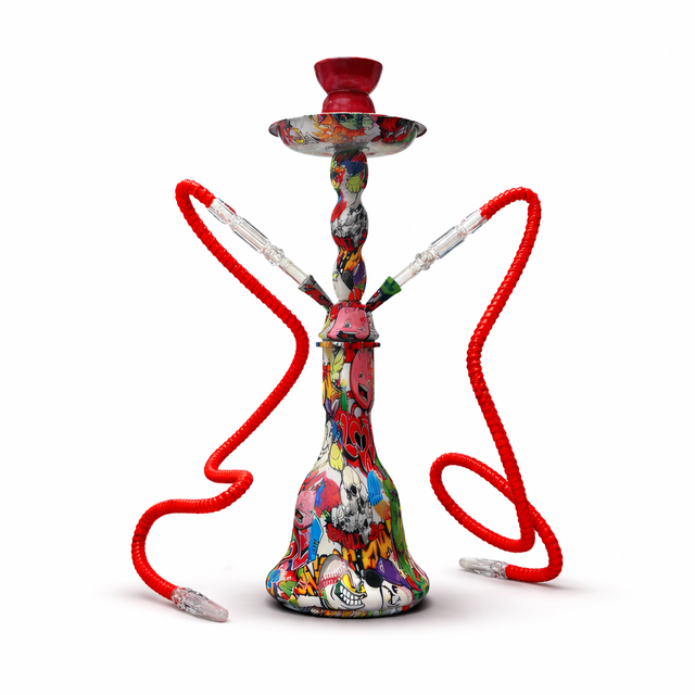 18" Graffiti Duo Hookah Dual-Hose Glass Hookah Hookah Super Supplys Inc