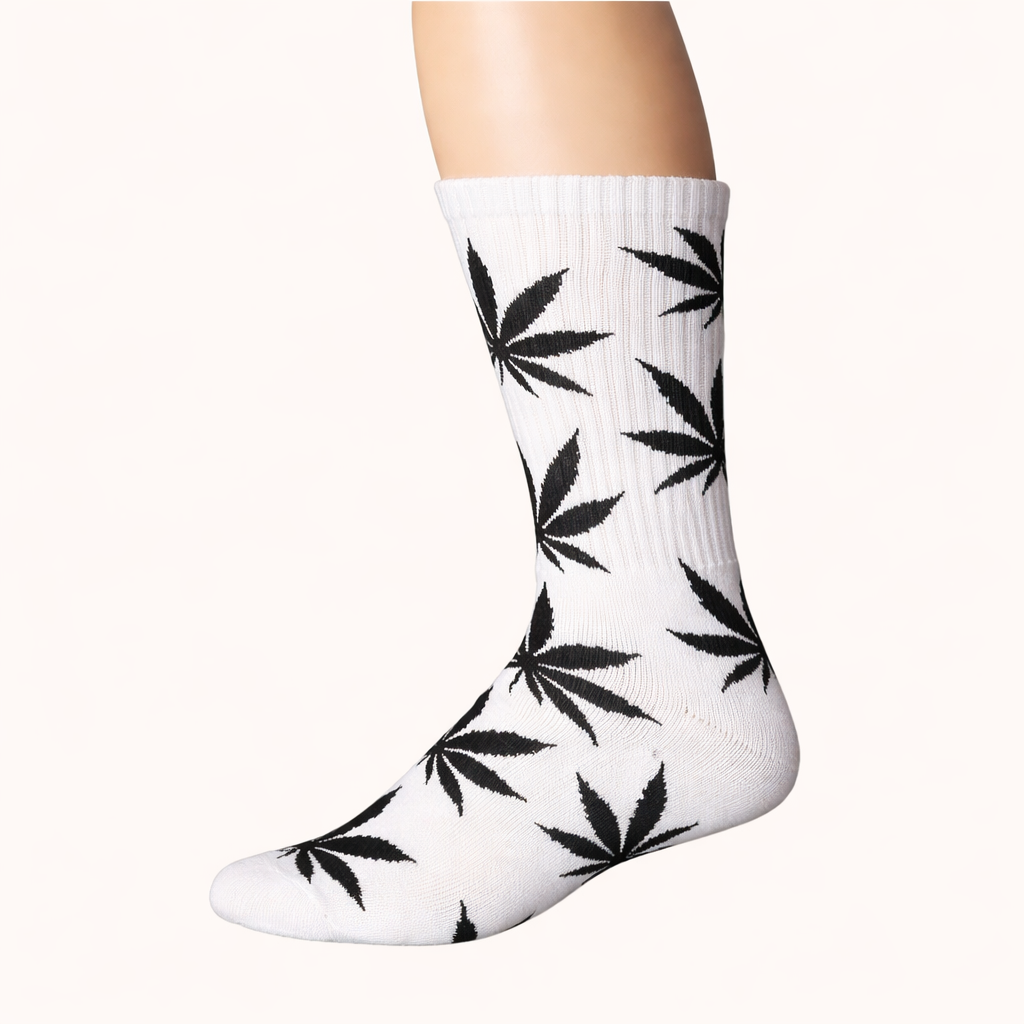 Leaf Print Crew Socks – 12 Pair Pack (6 Assorted Colors) Unisex Long Socks Footwear Super Supplys Inc