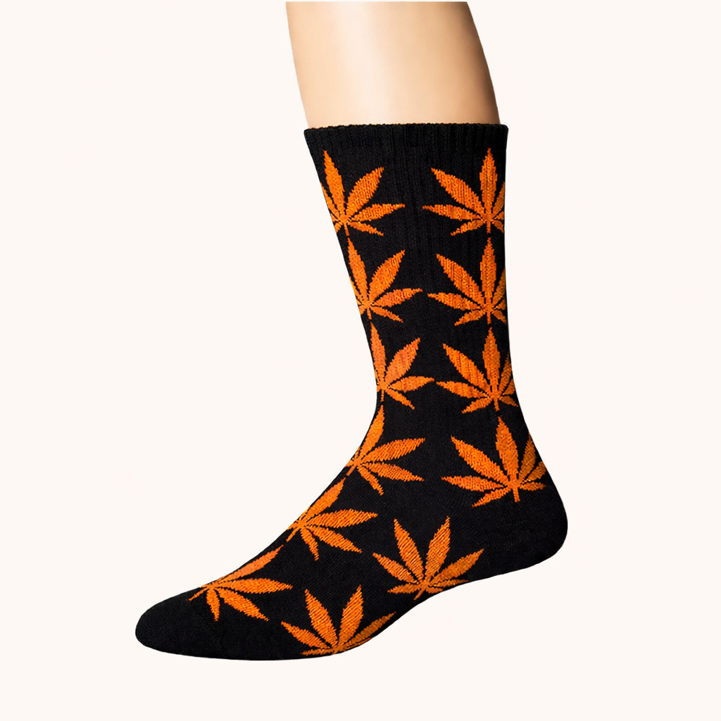 Leaf Print Crew Socks – 12 Pair Pack (6 Assorted Colors) Unisex Long Socks Footwear Super Supplys Inc