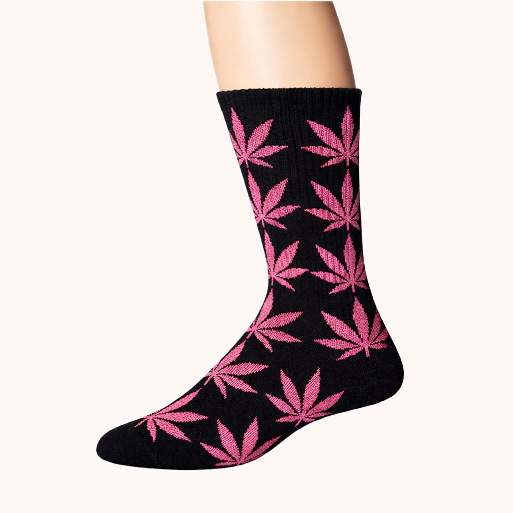 Leaf Print Crew Socks – 12 Pair Pack (6 Assorted Colors) Unisex Long Socks Footwear Super Supplys Inc