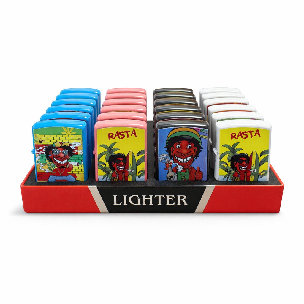 Honeypuff Metal Oil Lighter – 24PC Assorted Graphic Display Lighter Super Supplys Inc