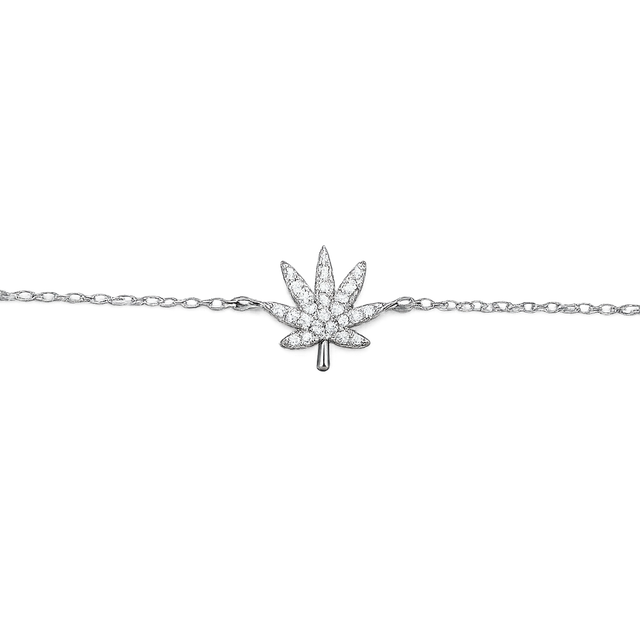 SILVER CANNABIS LEAF BRACELET Jewelry The Kush Girls
