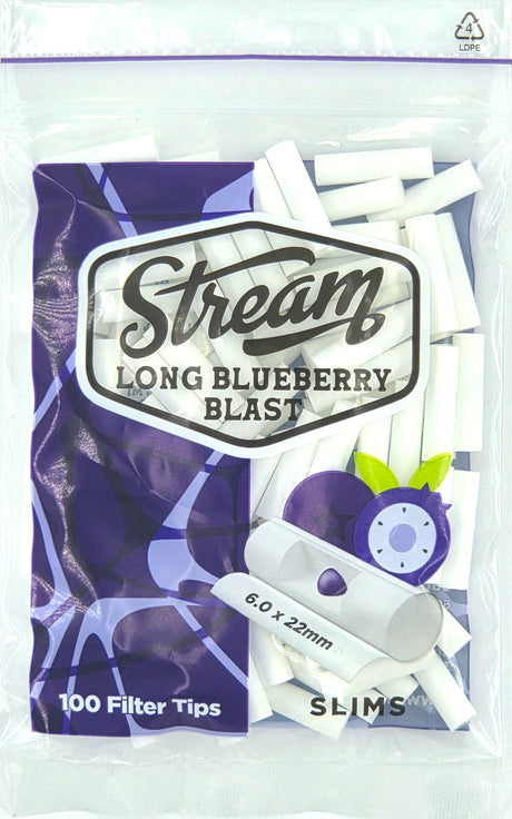 STREAM Slims Long Blueberry Blast RYO Filters Display Carton - 10 Bags (Blueberry Capsule Type) Filter Tip STREAM