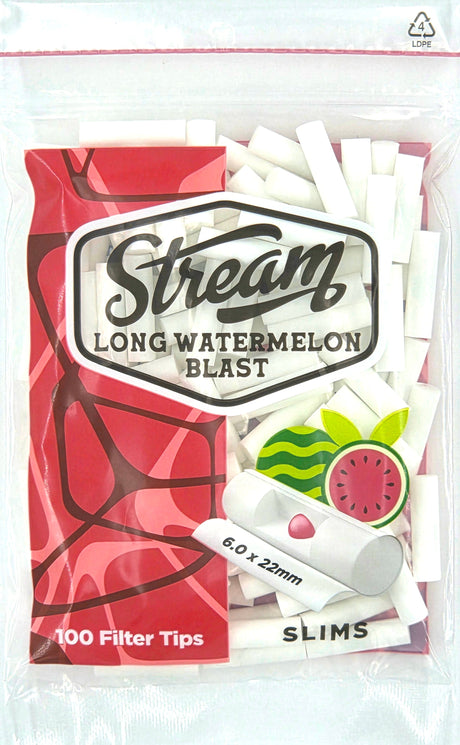 STREAM | Slims Long Watermelon Blast RYO Filters Display Carton - 10 Bags (Watermelon Capsule Type) Filter Tip STREAM