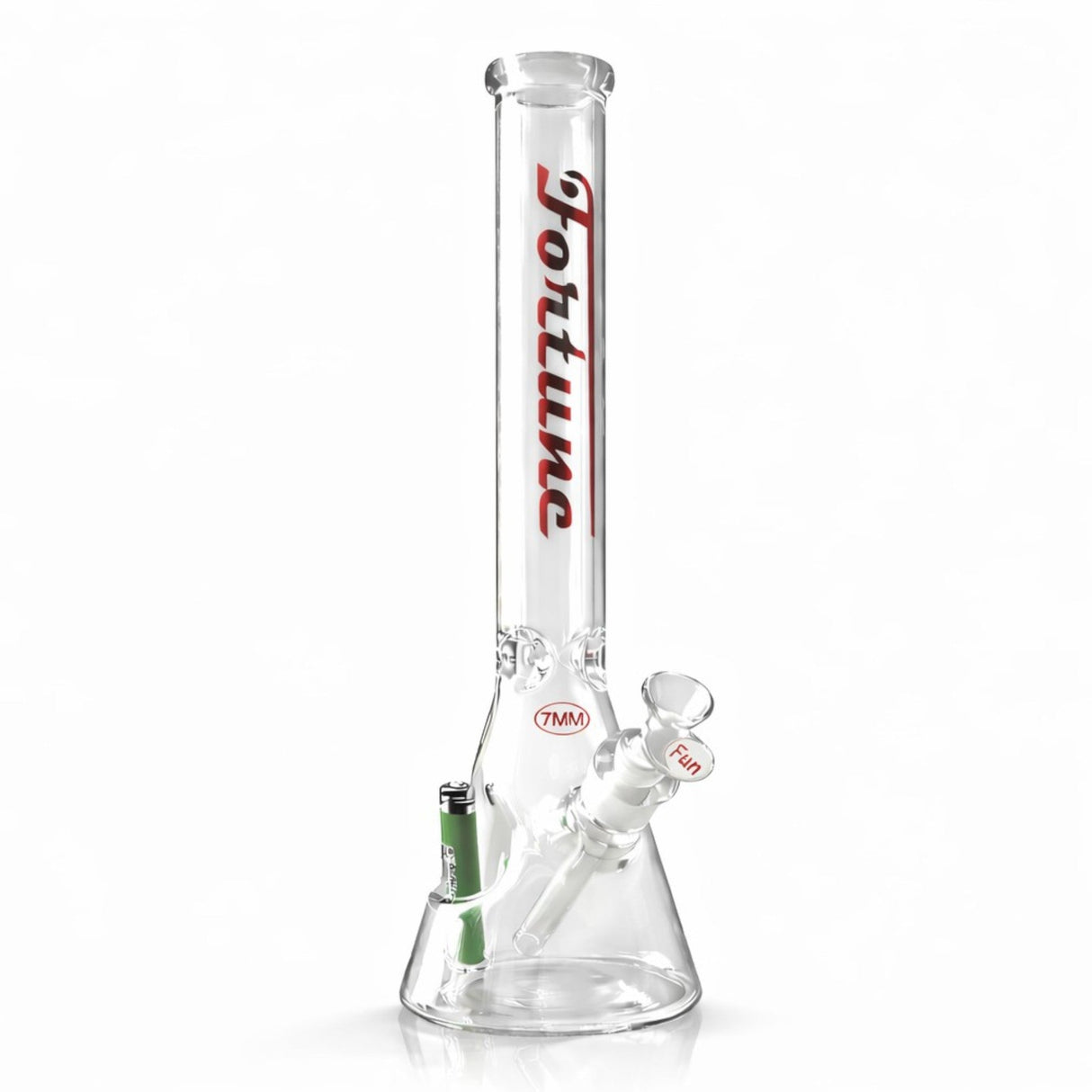 Fortune | 18" Beaker Bong – 7mm w/ Lighter Holder Glass Bong Fortune Red
