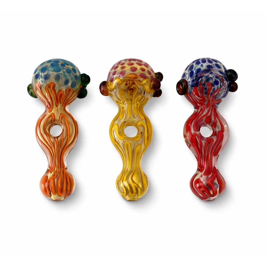 5” Artistic Double Glass Hand Pipe-Assorted Color Glass Pipe Super Supplys Inc