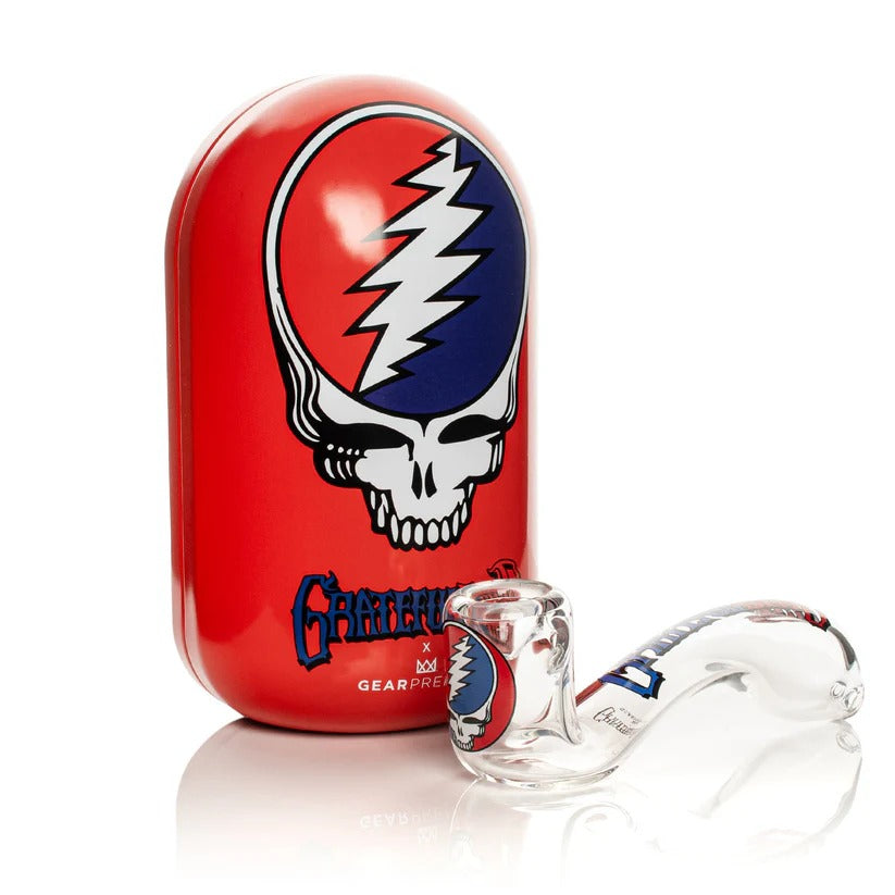 Grateful Dead x GEAR Premium® | 5.5" Steal Your Face Sherlock Hand Pipe In Collectible Tin Glass Pipe West Coast Gifts