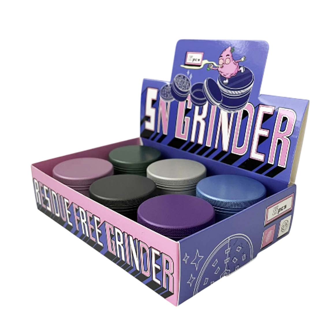 Cloud Clean 55mm – Residue-Free Aluminum Grinder Set -Assorted-6 Pcs/Display Display Pack Super Supplys Inc