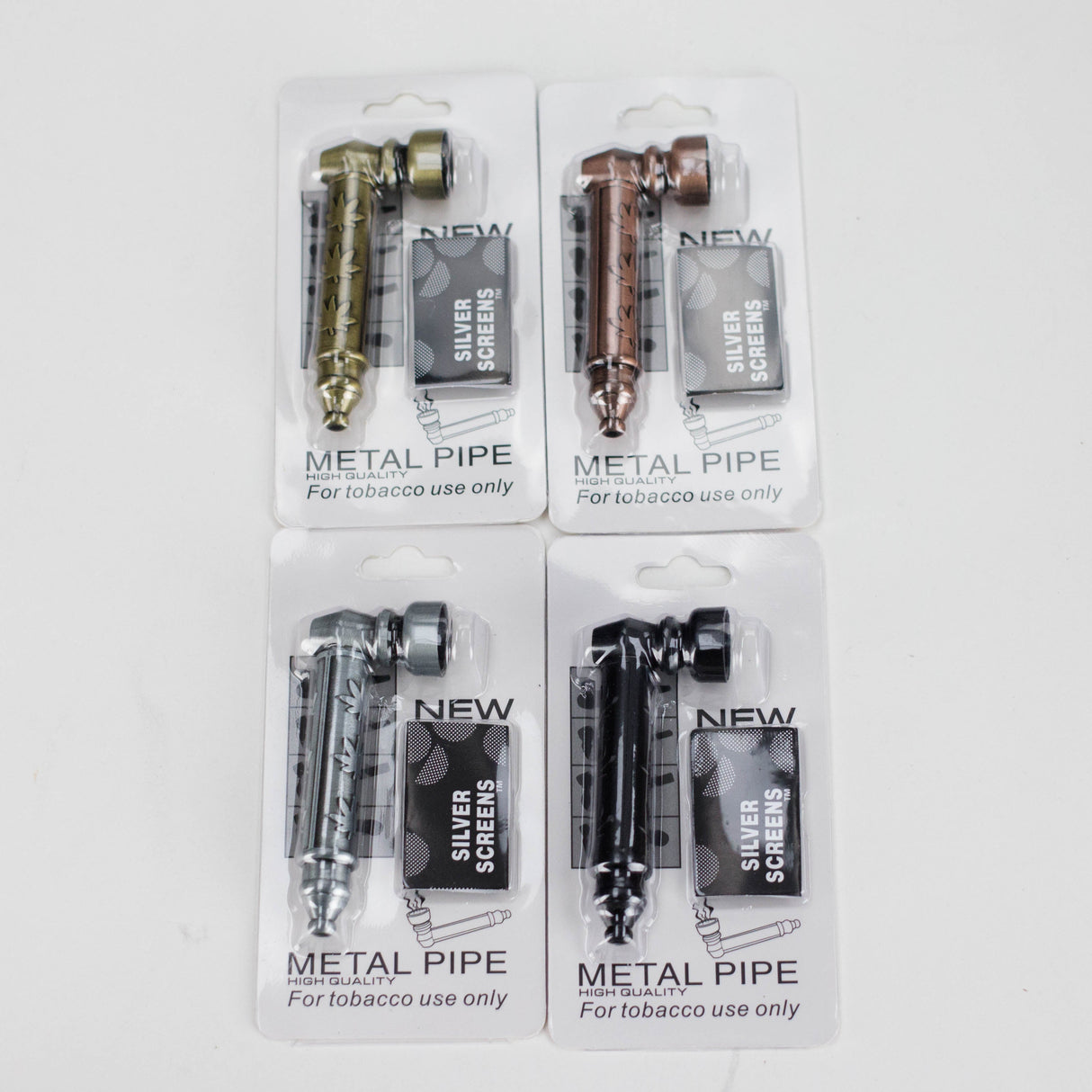 Metal Pipe with Silver Screen – Blister Pack Display / 24 Pack Metal Pipe LEHIGH WHOLESALE Leaf