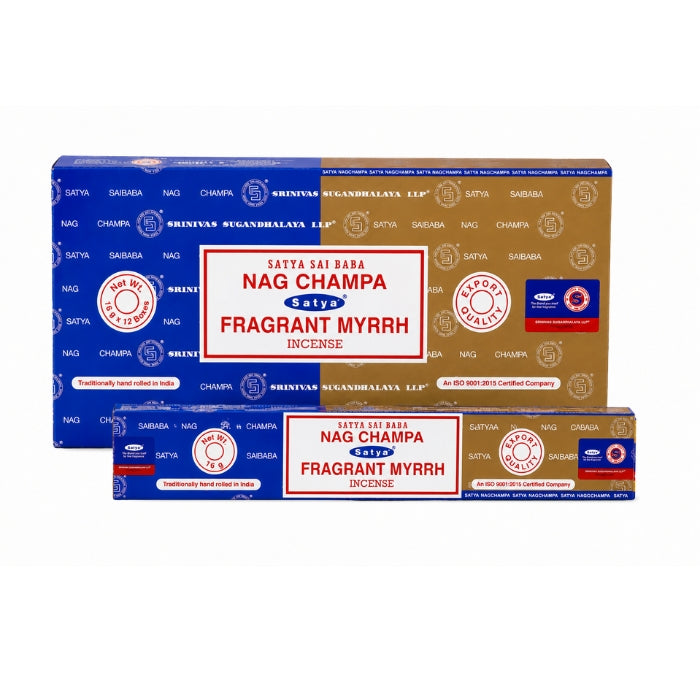Satya | Nag Champa 16G Incense Display of 12 Incense Maple Craft Inc Fragrant Myrrh